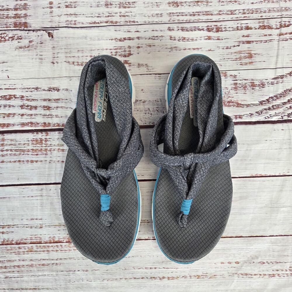 Skechers Shoes Womens 8 Dual Lite Memory Foam Gel Flip Flop Sandals Summer Vibes - Picture 2 of 10